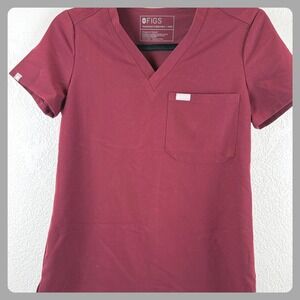 FIGS Technical Collection Womens Caterina Scrub Top Maroon V Neck XXS